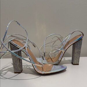 Brand new Simmi London Shimmering Strappy Heels with Rhinestone Block Heel